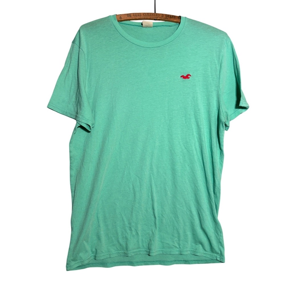 Hollister Mens L (runs small) T-Shirt Mint Green Short Sleeve Crew Neck Logo Tee